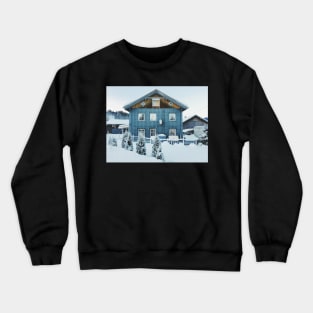 White Christmas - Typical Norwegian Farmhouse With Illuminated Xmas Decoration in Window Crewneck Sweatshirt